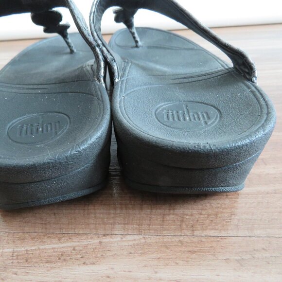 FITFLOP Petra Thong Toe Post Flip Flop Sandals in Metallic Pewter Snake US 6 - Picture 8 of 12